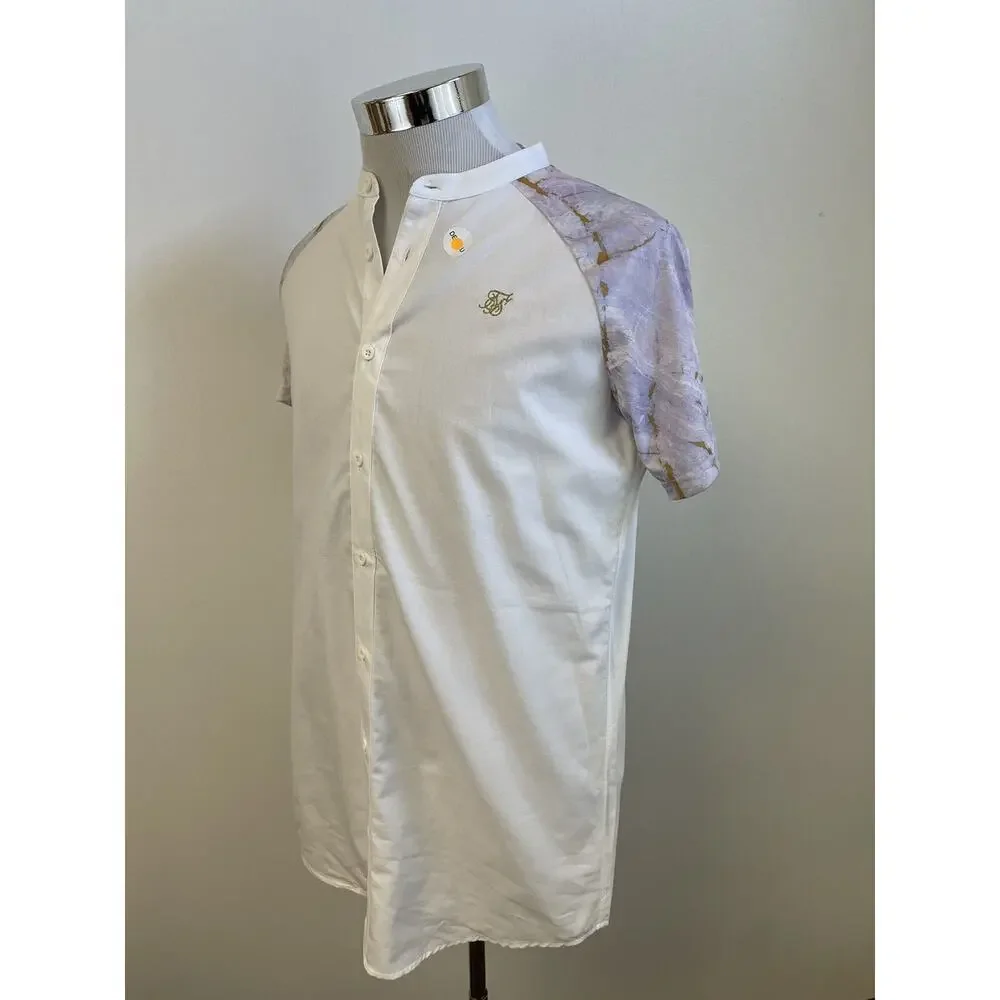 SikSilk Shirt Mens Large Button Up Tie Dye White Sik Silk Short Sleeve N37